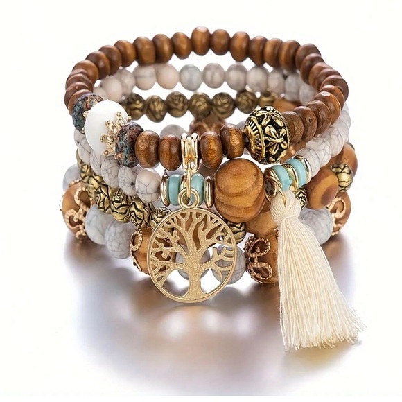 Boho-Chic 4pcs/set Tree of Life Charmed Multilayer Bracelets - Picture 1 of 4